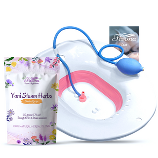 Fivona Yoni Steam Kit 3-in-1 Bundle of Portable Steaming Seat with Hand Pump and All Natural Sunrise Recipe Herbal Blend for V-Steam