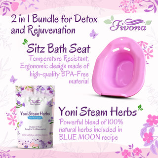 Fivona Yoni Steam Kit 2 in 1 Bundle of Over the Toilet Seat and All Natural Blue Moon Recipe Steaming Herbs