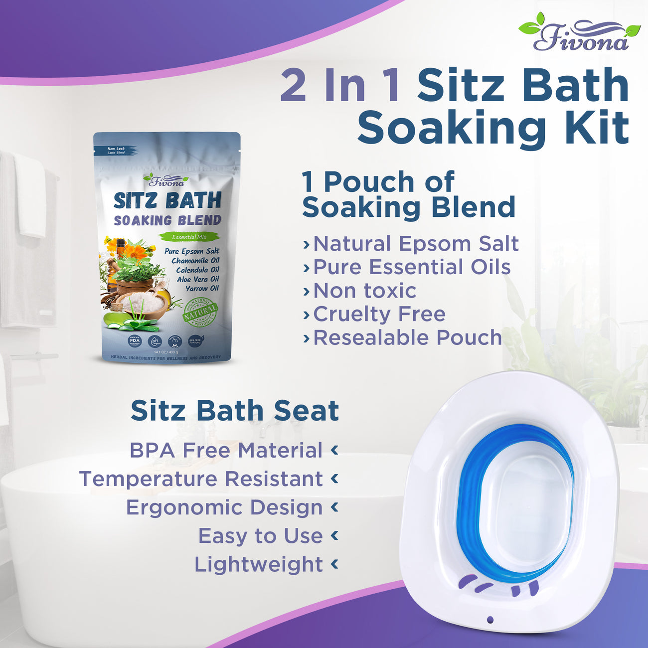 Sitz Bath Soak Blend Epsom Salt with Pure Essential Oils by Fivona