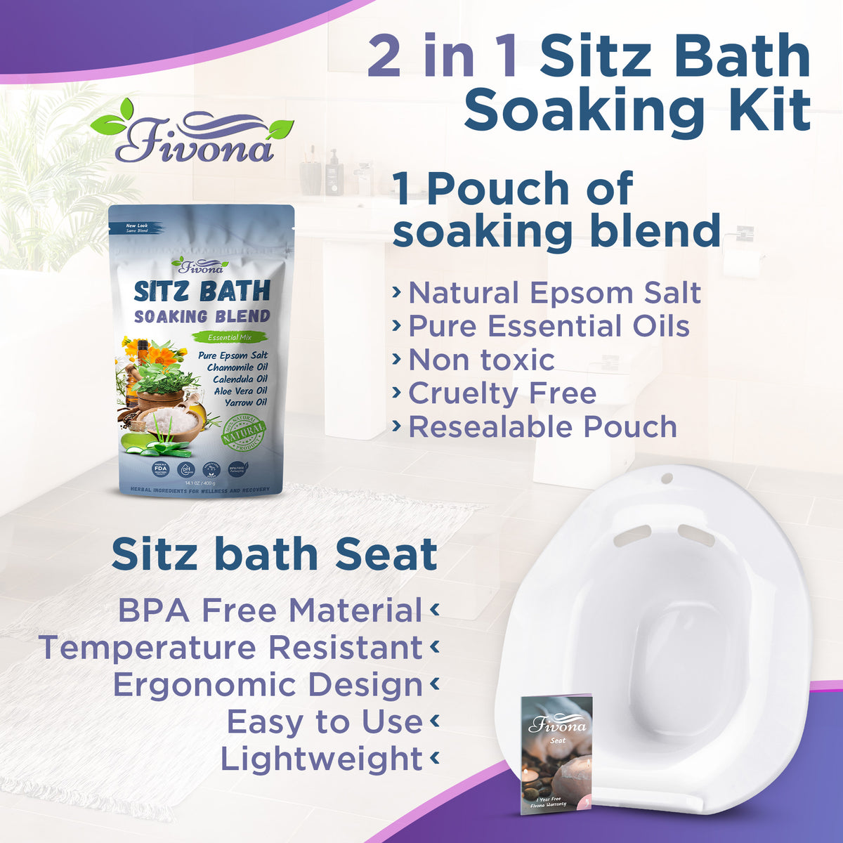 Sitz Bath Soak Kit 2-in-1 Seat with Epsom Salt & Essential Oils Blend ...