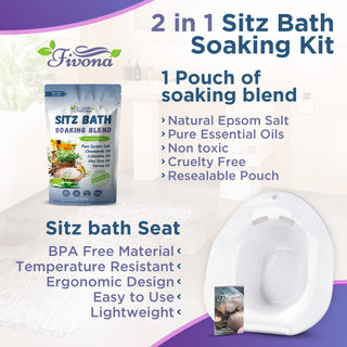 Sitz Bath Soak Kit 2 in 1 | Seat with Epsom Salt and Essential Oils Soaking Blend
