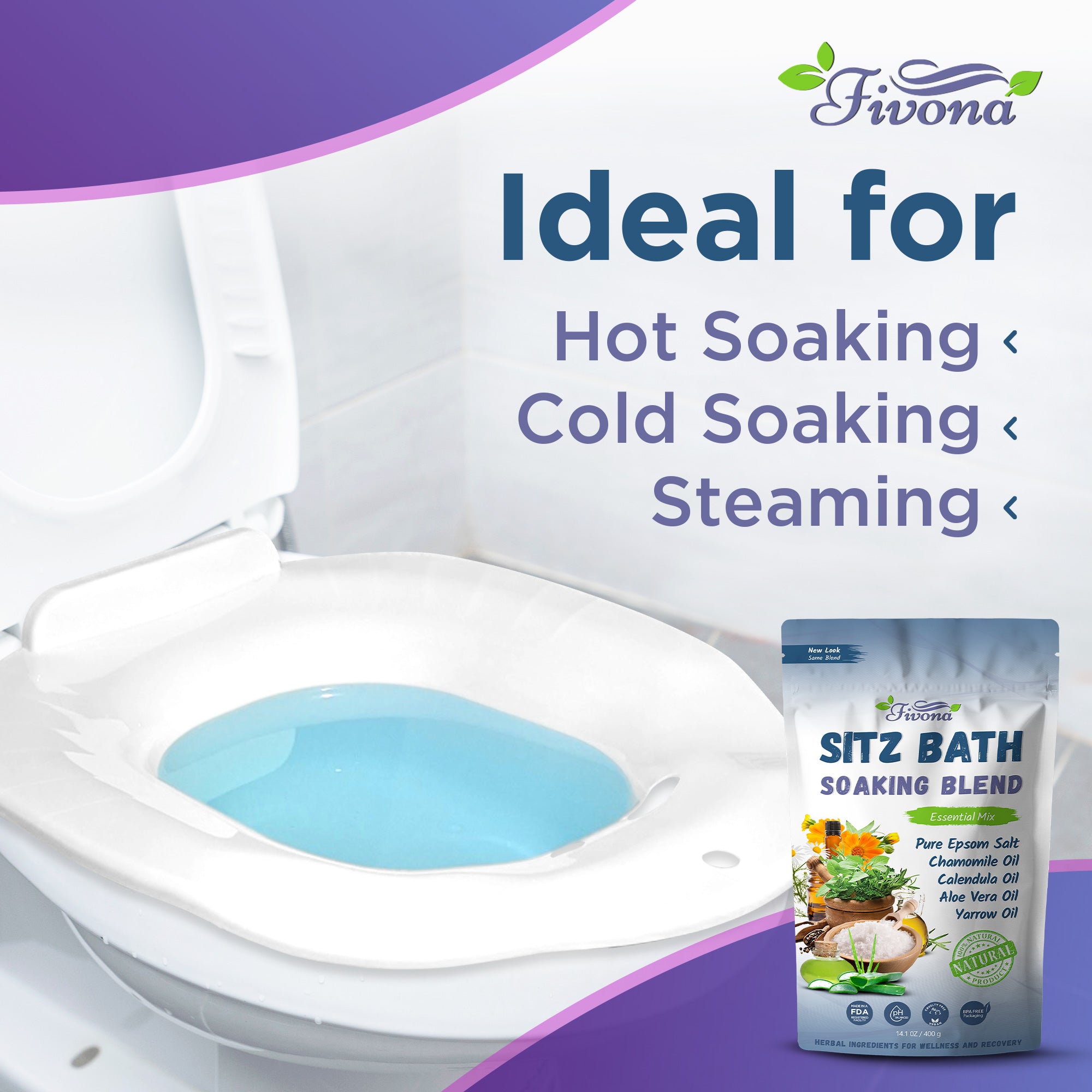 Sitz Bath Soak Kit 2-in-1 Seat with Epsom Salt & Essential Oils Blend ...
