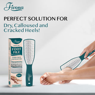 Fivona Fußfeile – Professioneller Fußschrubber aus Edelstahl – doppelseitige Fußraspel, Hornhaut, harte und abgestorbene Haut