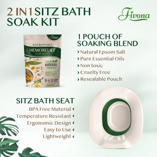 Kit de baño de asiento 2 en 1 Fivona: asiento expandible con mezcla de sal de Epsom para hemorroides y cuidado posparto