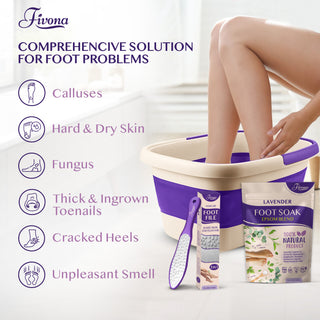Fivona Foot Care Kit 3 in 1 | Lavender Foot Soak Blend, Foot Bath Basin, Foot File