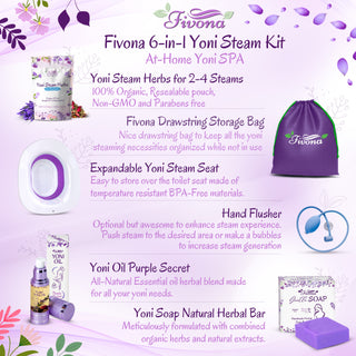Fivona Yoni Steam Care 6 in 1 Kit | Yoni Oil, Soap Bar, Herbs, Yoni Steam Seat with Pump and Storage Bag