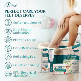 Fivona Foot Care Kit 4 in 1 | Tea Tree Foot Soak Blend, Foot Bath Basin, Foot File, Cream