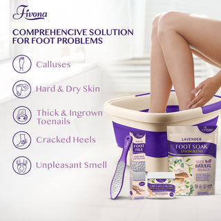Fivona Foot Care Kit 4 in 1 | Lavender Foot Soak Blend, Foot Bath Basin, Foot File, Cream