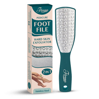 Fivona Fußfeile – Professioneller Fußschrubber aus Edelstahl – doppelseitige Fußraspel, Hornhaut, harte und abgestorbene Haut