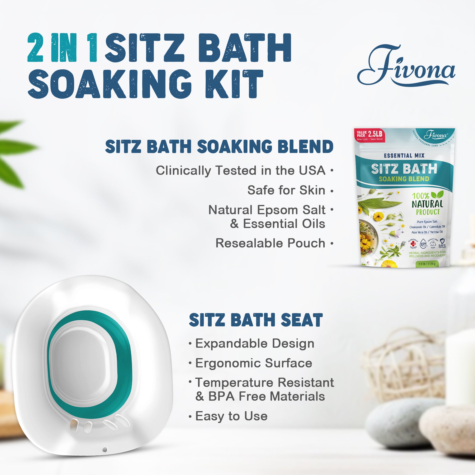 Sitz Salt Sitz Bath Soak Seat with Epsom Salt Soaking Blend 2.5 LB by Fivona ...