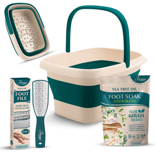 Fivona Foot Care Kit 3 in 1 | Tea Tree Foot Soak Blend, Foot Bath Basin, Foot File