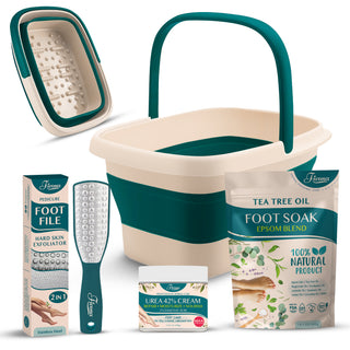 Fivona Foot Care Kit 4 in 1 | Tea Tree Foot Soak Blend, Foot Bath Basin, Foot File, Cream