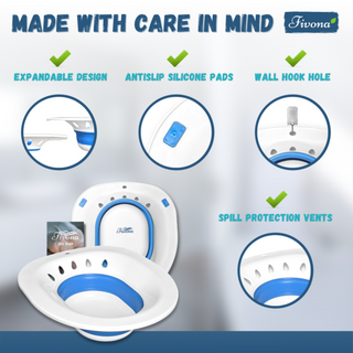 Made with care in mind. Has expandable design, antislip silicone pads, wall hook hole, spill protection vents