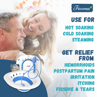 Fivona Sitz Bath Seat is perfect to use for hot soaking, cold soaking and yoni steaming. Ideal to get relief from hemorrhoids, postpartum pain, irritation, itching, fissure and tears.