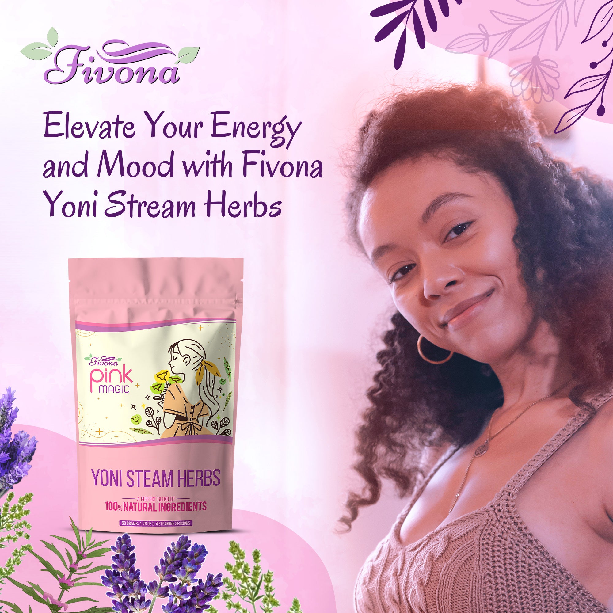 Fivona Pink Magic Yoni Steam Herbs Organic V-steaming (50g/1.76oz ...