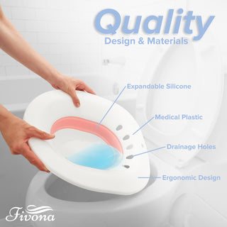 Fivona Seat is made of quality design and materials. It has ergonomic design and made of expandable silicone, medical plastic and has drainage holes.